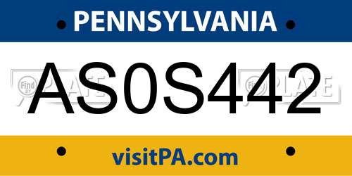 AS0S442 Pennsylvania License Plate