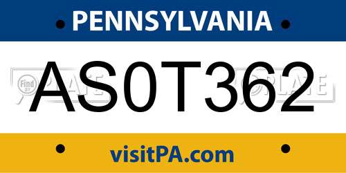 AS0T362 Pennsylvania License Plate