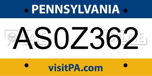 AS0Z362 Pennsylvania License Plate