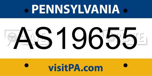 AS19655 Pennsylvania License Plate
