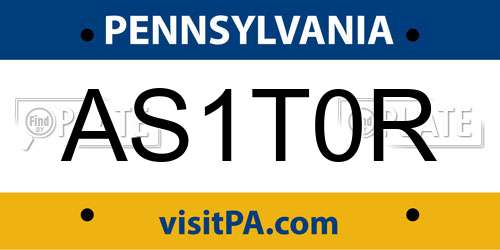 AS1T0R Pennsylvania License Plate
