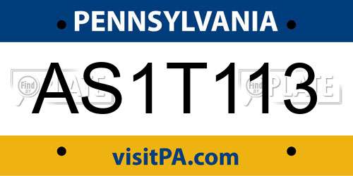 AS1T113 Pennsylvania License Plate