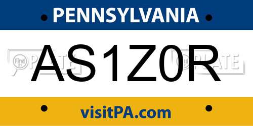 AS1Z0R Pennsylvania License Plate