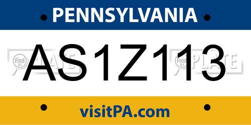 AS1Z113 Pennsylvania License Plate