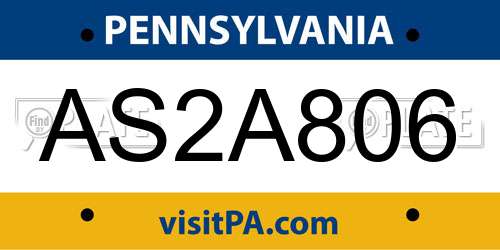 AS2A806 Pennsylvania License Plate