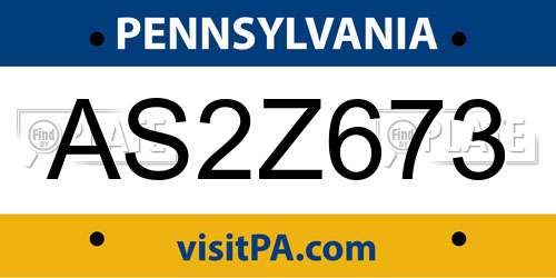 AS2Z673 Pennsylvania License Plate