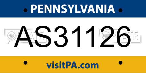 AS31126 Pennsylvania License Plate