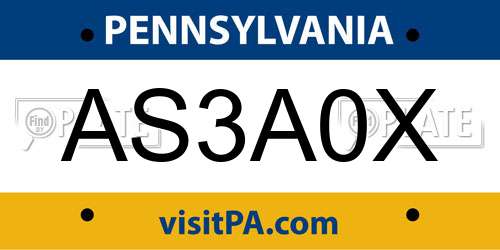 AS3A0X Pennsylvania License Plate