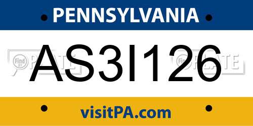 AS3I126 Pennsylvania License Plate