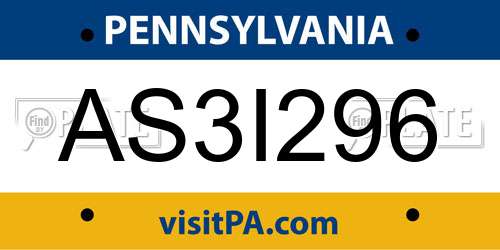 AS3I296 Pennsylvania License Plate