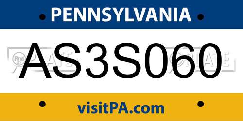 AS3S060 Pennsylvania License Plate