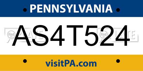 AS4T524 Pennsylvania License Plate
