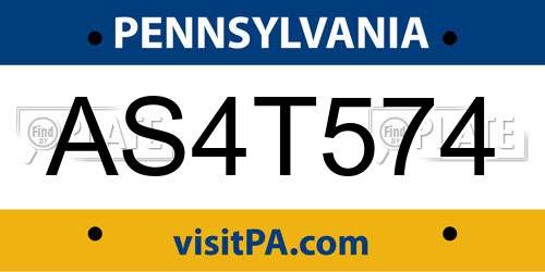 AS4T574 Pennsylvania License Plate