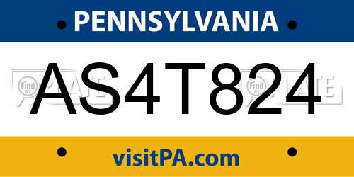 AS4T824 Pennsylvania License Plate