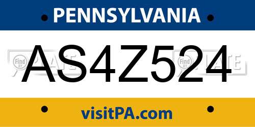 AS4Z524 Pennsylvania License Plate