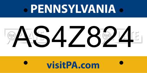AS4Z824 Pennsylvania License Plate