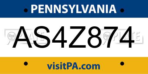 AS4Z874 Pennsylvania License Plate