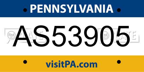 AS53905 Pennsylvania License Plate