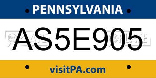 AS5E905 Pennsylvania License Plate