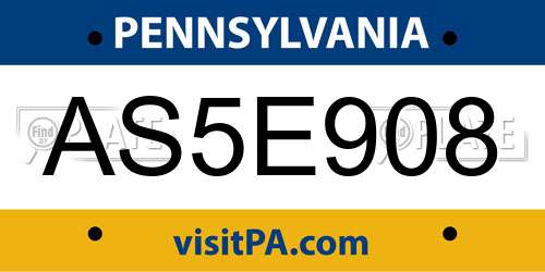 AS5E908 Pennsylvania License Plate