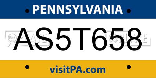 AS5T658 Pennsylvania License Plate