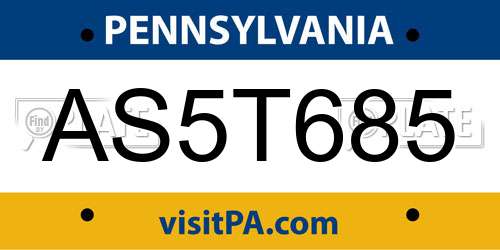 AS5T685 Pennsylvania License Plate