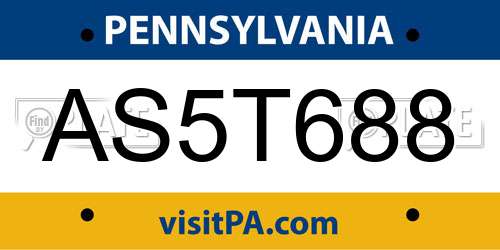 AS5T688 Pennsylvania License Plate