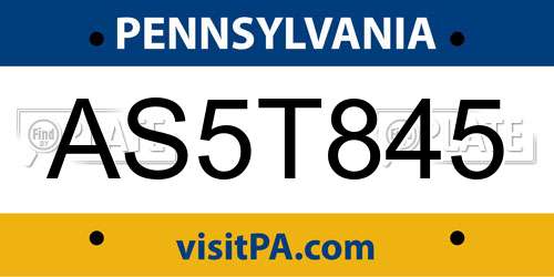 AS5T845 Pennsylvania License Plate