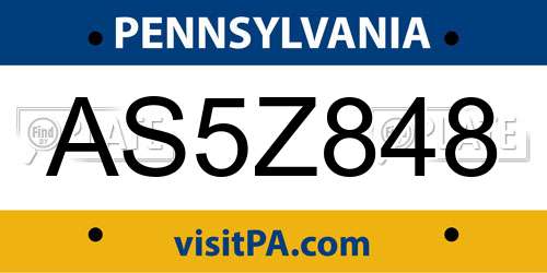 AS5Z848 Pennsylvania License Plate