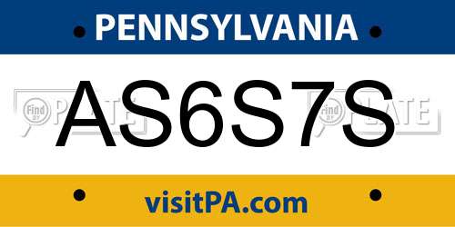 AS6S7S Pennsylvania License Plate