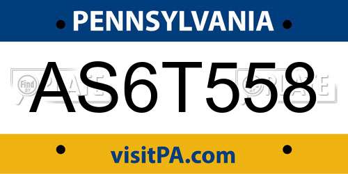 AS6T558 Pennsylvania License Plate