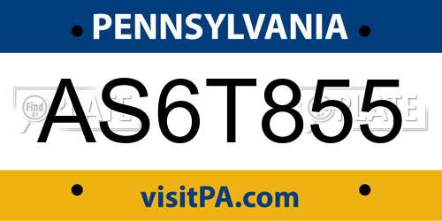 AS6T855 Pennsylvania License Plate