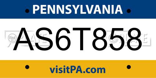 AS6T858 Pennsylvania License Plate