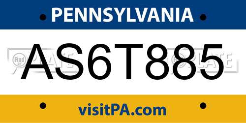 AS6T885 Pennsylvania License Plate