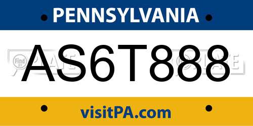 AS6T888 Pennsylvania License Plate