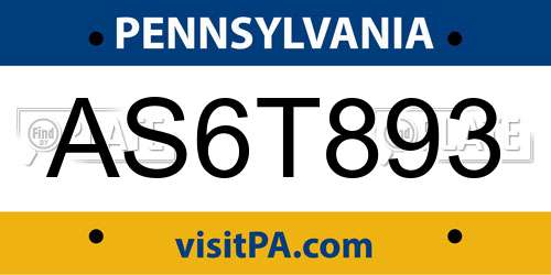 AS6T893 Pennsylvania License Plate