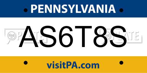 AS6T8S Pennsylvania License Plate