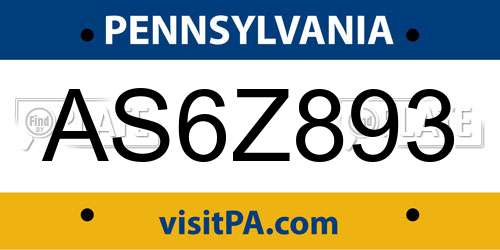 AS6Z893 Pennsylvania License Plate