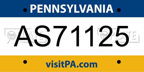 AS71125 Pennsylvania License Plate