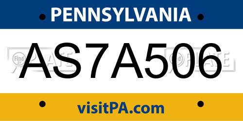 AS7A506 Pennsylvania License Plate