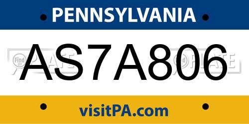 AS7A806 Pennsylvania License Plate