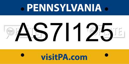 AS7I125 Pennsylvania License Plate