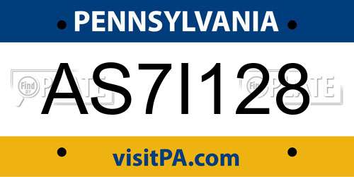AS7I128 Pennsylvania License Plate