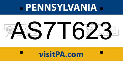 AS7T623 Pennsylvania License Plate