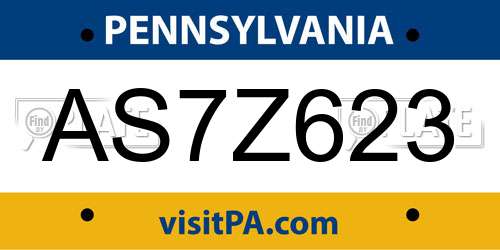 AS7Z623 Pennsylvania License Plate