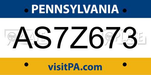AS7Z673 Pennsylvania License Plate