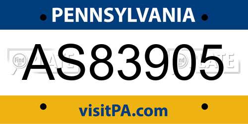 AS83905 Pennsylvania License Plate