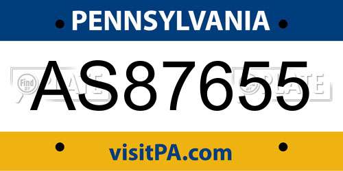 AS87655 Pennsylvania License Plate