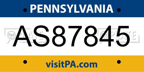 AS87845 Pennsylvania License Plate