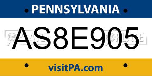 AS8E905 Pennsylvania License Plate